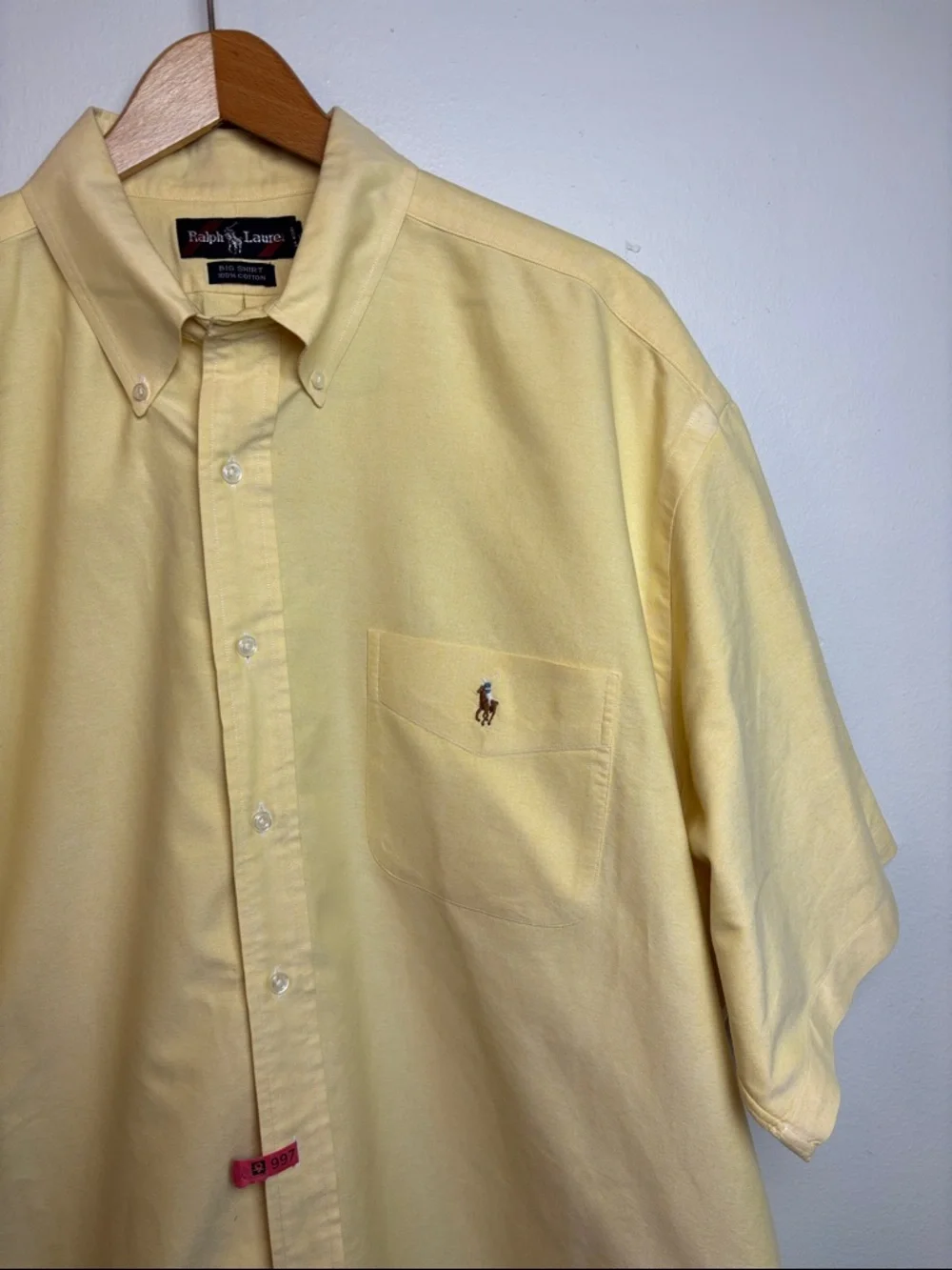 VTG Polo Ralph Lauren Shirt Men’s XL Big Shirt‎ Yellow Short Sleeve Button Down